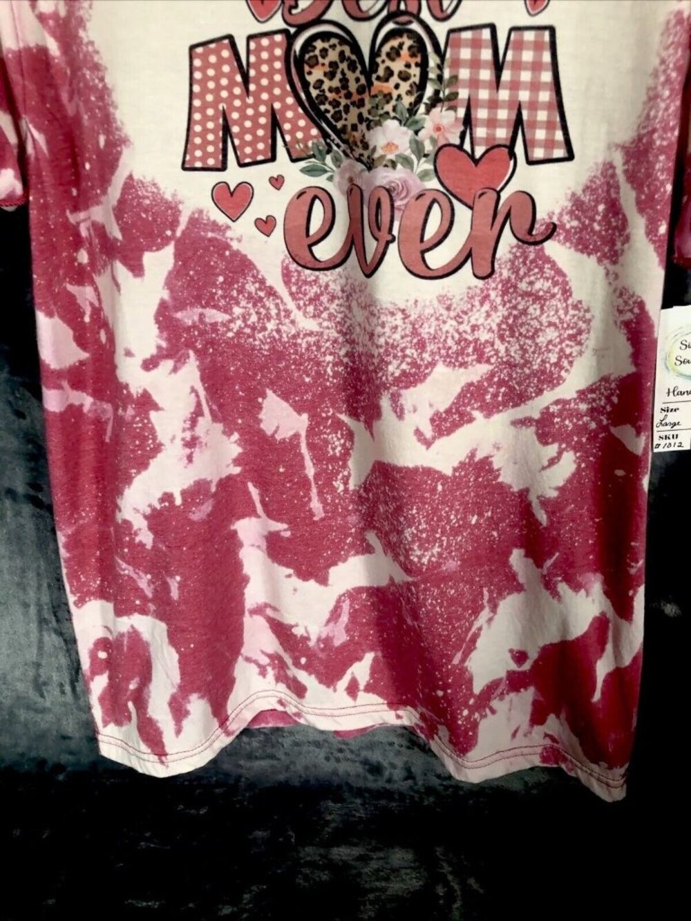 Best Mom Ever Shirt Women’s Large Custom Tye Dyed Bleached Handmade Pink T Short - Picture 6 of 12